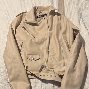 Zara Beige Leather Jacket